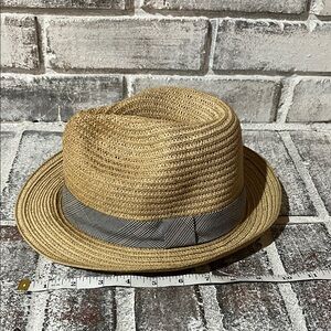 Dockers Tan Straw Fedora with Gray Band